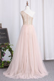 One Shoulder Tulle & Sequin With Slit Prom Dresses