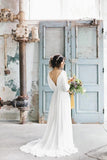 Simple A Line Ivory Chiffon V Neck Wedding Dresses Half Sleeves Long Wedding SJSP42YQLZ1