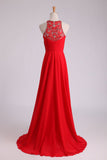 Scoop A-Line/Princess Prom Dresses With Beads And Ruffles Chiffon