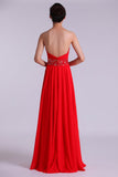 Sweetheart Prom Dresses A Line Chiffon Floor Length Beaded Waistband