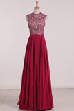 Open Back Prom Dresses A Line Chiffon With Beading Floor Length