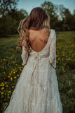 Charming Long Sleeves Lace V Neck Bohemian Backless Beach Wedding SJS20400