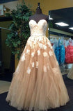 Elegant Sweetheart Floor Length Lace Top Champagne Prom Dresses JS591