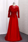 Prom Dresses A Line Scoop 3/4 Length Sleeves With Applique