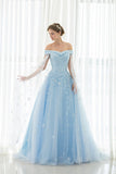 Off The Shoulder Prom Dresses Tulle With Handmade Flowers A Line