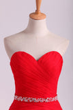 Red Mermaid Sweetheart Floor Length Prom Dresses With Ruffles And Beading Tulle