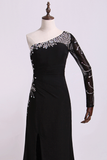 One Sleeve Column/Sheath Prom Dresses Black