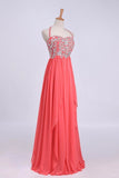 Hot Selling Prom Dresses Halter A-Line Floor Length Chiffon Color Watermelon Only Cheap