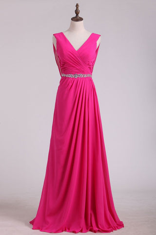 Bridesmaid Dresses V Neck A Line Chiffon Sweep Train