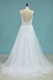 Organza Scoop With Applique Wedding Dresses A Line Sweep Train