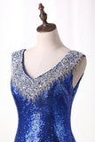 Bling Bling Evening Dresses Mermaid V Neck Sequins Lace With Rhinestones Sweep/Brush Train