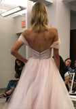 A Line Sweetheart Beaded Off the Shoulder Pink Long Prom Dresses Wedding Dress JS132