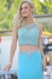 Two-Piece Scoop Prom Dresses Mermaid Spandex With Beading