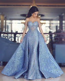 Elegant Blue Long Sleeve Mermaid Appliques Long Prom Dresses, Party Dresses SJS15161