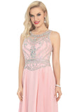 Chiffon Scoop Prom Dresses A Line With Beads&Rhinestones Chiffon Floor Length