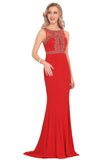 Spandex Scoop Beaded Bodice Mermaid Sweep Train Prom Dresses