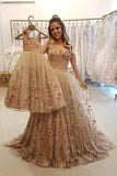 Spaghetti Straps Floral Embroidery Sweetheart Prom Dresses Long Formal Dress JS442