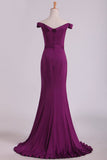 Grape Mermaid Boat Neck Spandex Floor Length Zipper Up Evening Dresses