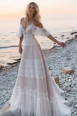 Bohemia Off The Shoulder Charming Lace Beach Wedding Dresses