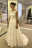 Simple Cap Sleeves Lace Appliques Tulle A Line Wedding Dresses