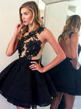 Black Short Appliques Sleeveless Backless Prom Dress Homecoming Dresses pst0967