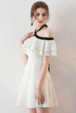 Chic Halter A Line Simple White Off the Shoulder Chiffon Cheap Short Homecoming Dress JS751