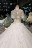 Luxurious High Neck Wedding Dresses Tulle With Sequins Beads Crystals