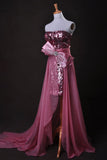 Pink Sheath/Column Strapless Asymmetrical Chiffon Lace Cz