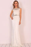 Boat Neck Prom Dress Mermaid Lace Sweep Train With Beads