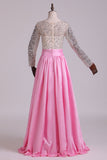 Prom Dresses V Neck Long Sleeves A Line With Beading Taffeta New