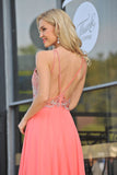 A Line Spaghetti Straps With Beading Prom Dresses Chiffon Open Back