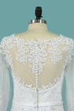 Wedding Dresses A Line Scoop Long Sleeves Chiffon With Applique