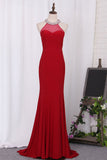 Prom Dresses Scoop Mermaid Spandex With Beading Sweep Train