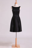 Black Bateau Open Back Evening Dresses Satin With Sash