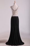 Two-Piece Scoop Column Prom Dresses Beaded Bodice Chiffon