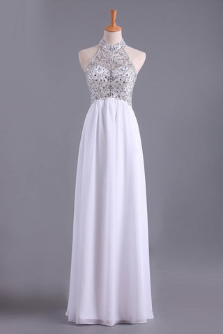 White Hater Prom Dresses A Line Chiffon With Beading