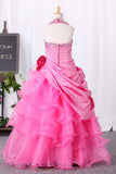 Ball Gown Halter Flower Girl Dresses Floor Length Organza