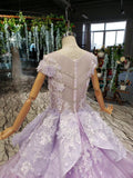 Ball Gown Lace Appliques Cap Sleeves Long Prom Dresses, Quinceanera SJS20480