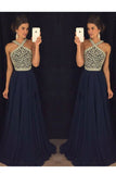 V Neck Prom Dresses A Line Beaded Bodice Sweep Train Chiffon