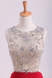 Prom Dresses Scoop Beaded Bodice Spandex With Beading Backless