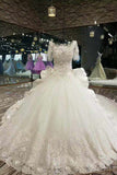 Perfect Scoop Neck Mid-Length Sleeve Wedding Dresses A Line With Beading Two-Meter Royal Train