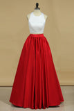 Bicolor Two-Piece Halter A Line Prom Dresses Satin Floor Length