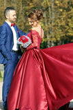 A Line Scoop Prom Dresses Long Sleeves Satin With Applique Court Train