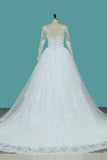 New Arrival V Neck Long Sleeves Tulle Wedding Dresses A Line With Applique