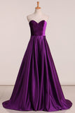 A Line Sweetheart Prom Dresses Satin & Velvet Sweep Train