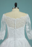 Mid-Length Sleeves Baot Neck Wedding Dresses A Line With Applique