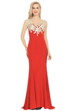 Sexy V Neck Prom Dresses Mermaid Spandex With Appliques Sweep Train