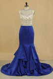 Prom Dresses High Neck Beaded Bodice Mermaid/Trumpet Satin Sweep Train