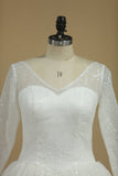 Wedding Dresses A-Line V-Neck Chapel Train Tulle Long Sleeves