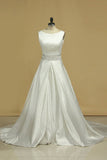 Scoop Neckline Princess Open Back Wedding Dress Chapel Train Satin